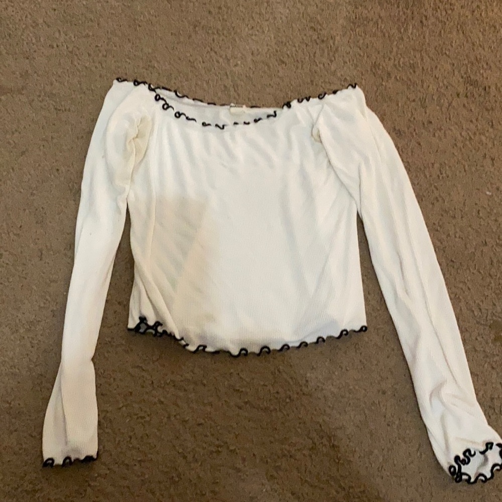 Garage off the shoulder white lettuce shirt